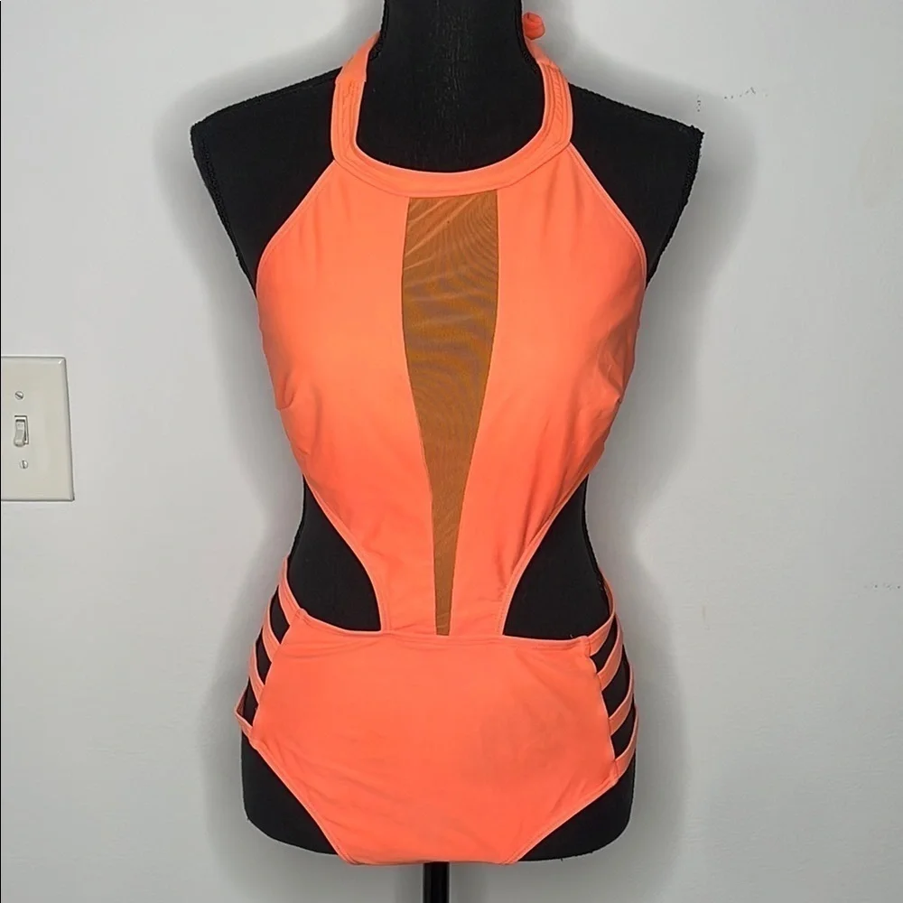 Orange Halter Neck Women's Swimsuit